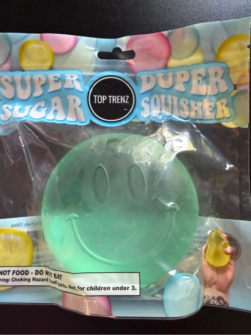 New Squishy Top Trenz Super Duper Sugar Squisher Mint Green Smiley Face Toy 8+